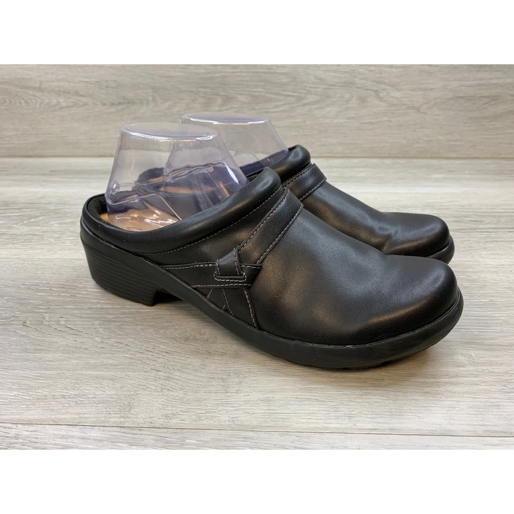 Clarks Collection Black Leather Clogs Mules Slip On Women's 10 Comfort Shoes